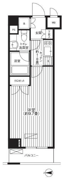 グランハイツ東新宿(1K/2階)の間取り写真