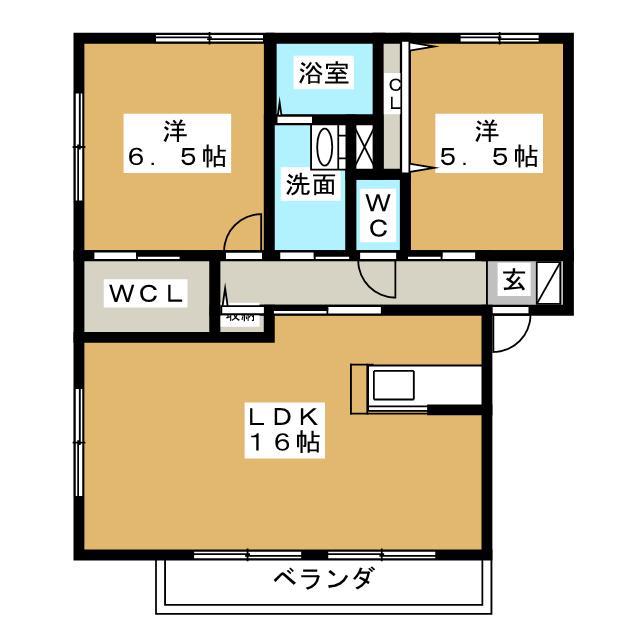 カルチェ・ブラン F棟(2LDK/2階)の間取り写真