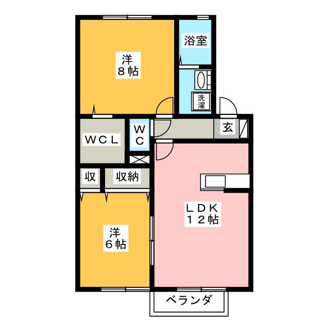 ツインコートポエム B(2LDK/2階)の間取り写真