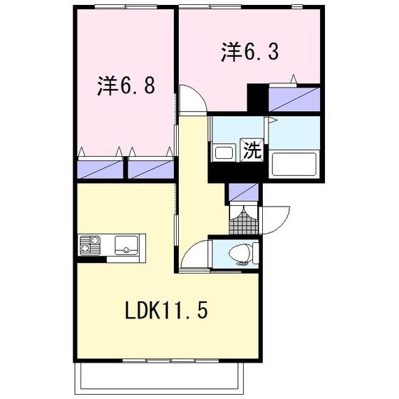 コーシュカIII(2LDK/1階)の間取り写真
