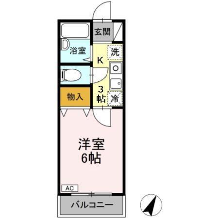 フォレストヴィラ北斗(1K/2階)の間取り写真