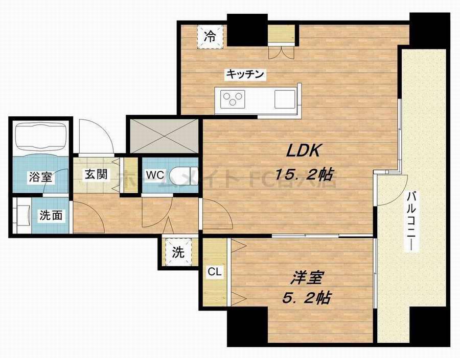 クロスレジデンス大阪新町(1LDK/13階)の間取り写真
