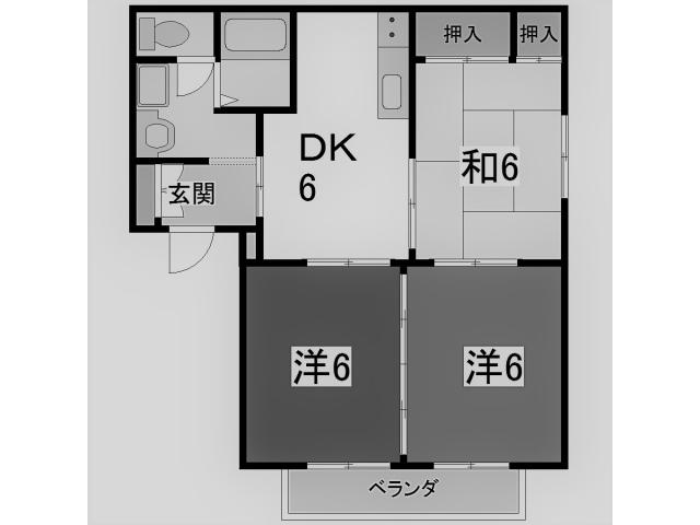 メモリーハイツ B棟(3DK/1階)の間取り写真
