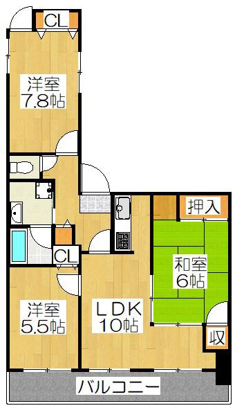 サンシティ四条大宮シャトー朝日(3LDK/8階)の間取り写真