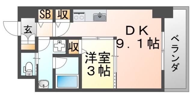 小西マンション(1DK/8階)の間取り写真