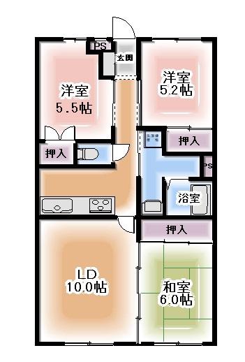 バルモアール(3LDK/3階)の間取り写真