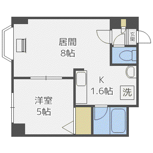 リーガルコート南5条(1LDK/5階)の間取り写真