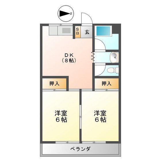 向陽ビル(2LDK/3階)の間取り写真