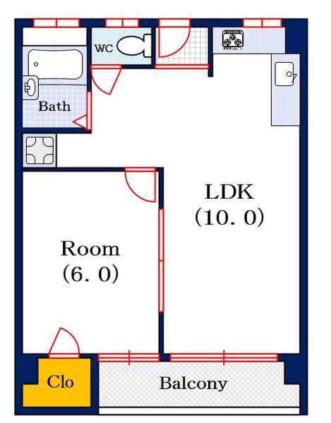 岩伸難波ハイツ(1LDK/5階)の間取り写真