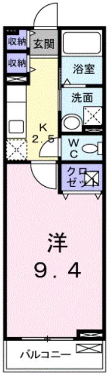 セントラルサイドB(1K/1階)の間取り写真