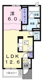 フリーデ西乃芝(1LDK/1階)の間取り写真