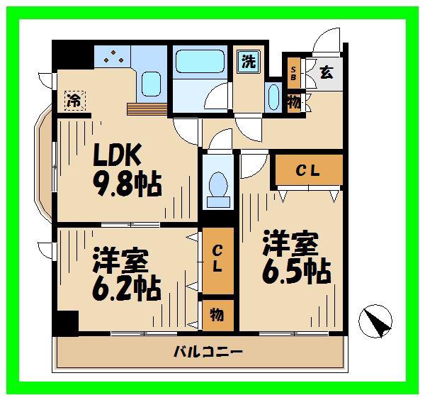 グランディールはるひ野(2DK/3階)の間取り写真
