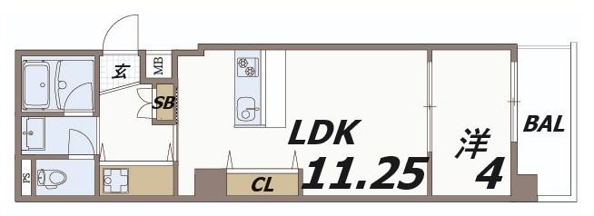 サンクラッソ三ノ宮加納町(1LDK/4階)の間取り写真