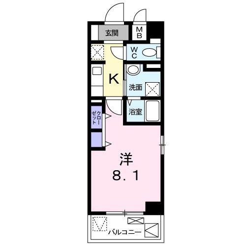 リバーサイド苅藻川(1K/6階)の間取り写真
