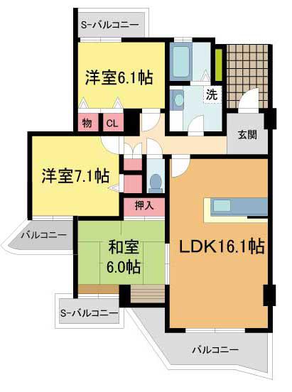 花のみち2番館(3LDK/8階)の間取り写真