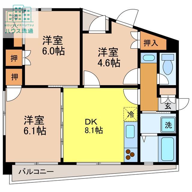 リバーサイド西山(3DK/4階)の間取り写真