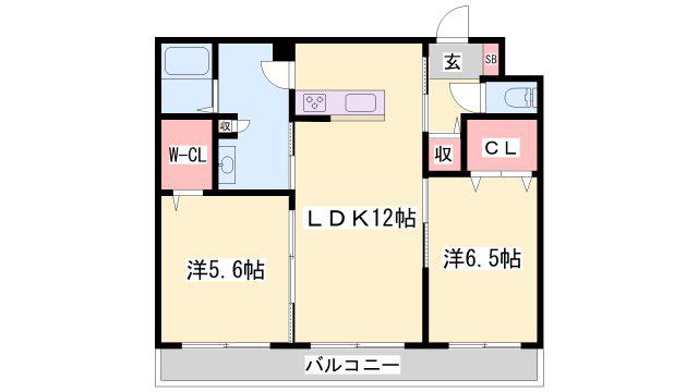 シャーメゾン田寺東(2LDK/2階)の間取り写真
