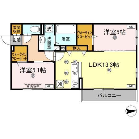 コンフォリア木太(2LDK/2階)の間取り写真