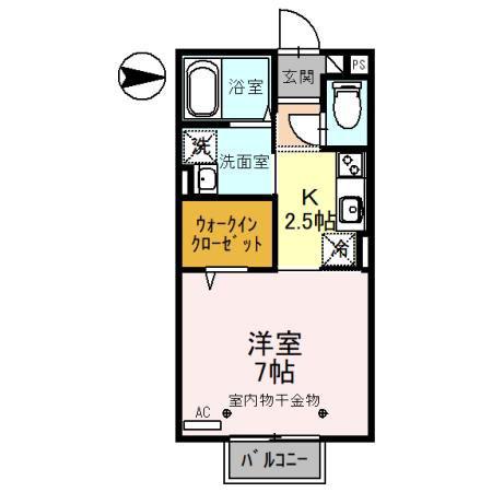 グラン瓜生(1K/2階)の間取り写真