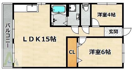 滝谷グリーンハイツ(2LDK/2階)の間取り写真