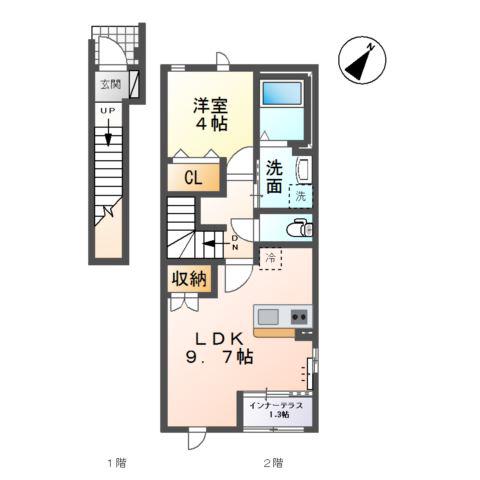 ウェルテラス I(1LDK/2階)の間取り写真