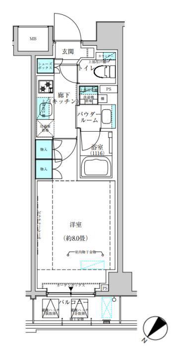 ヴィークブライト月島(1K/3階)の間取り写真