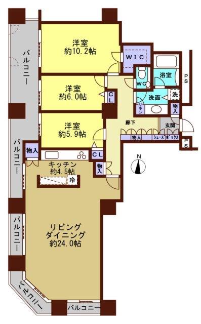 百道タワー(3LDK/21階)の間取り写真