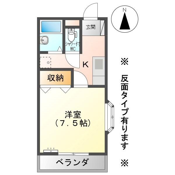ハイツなかざわA棟(1K/2階)の間取り写真