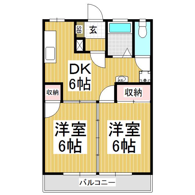リバーサイドのはら(2DK/2階)の間取り写真