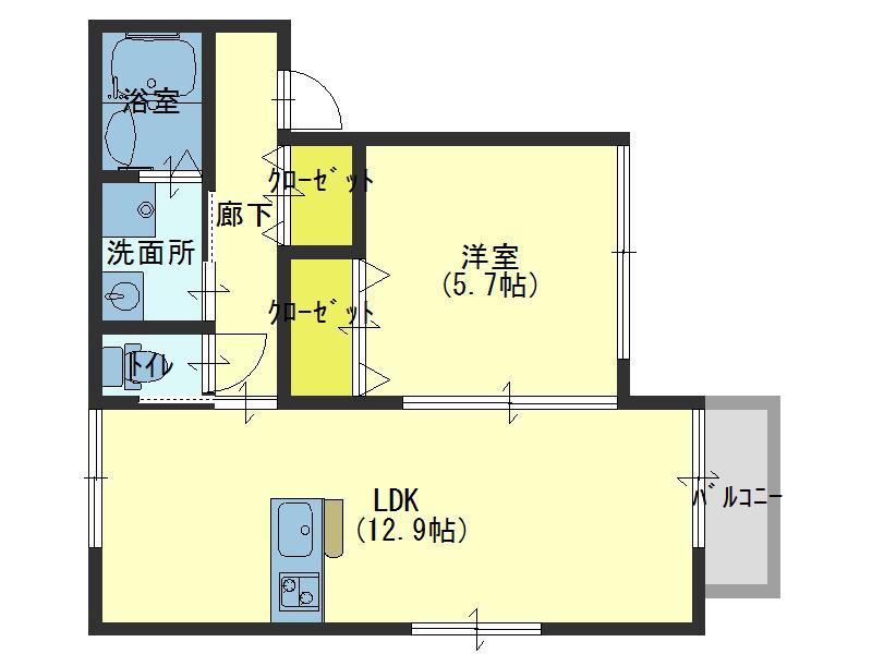 ラシーネ大今里(1LDK/2階)の間取り写真