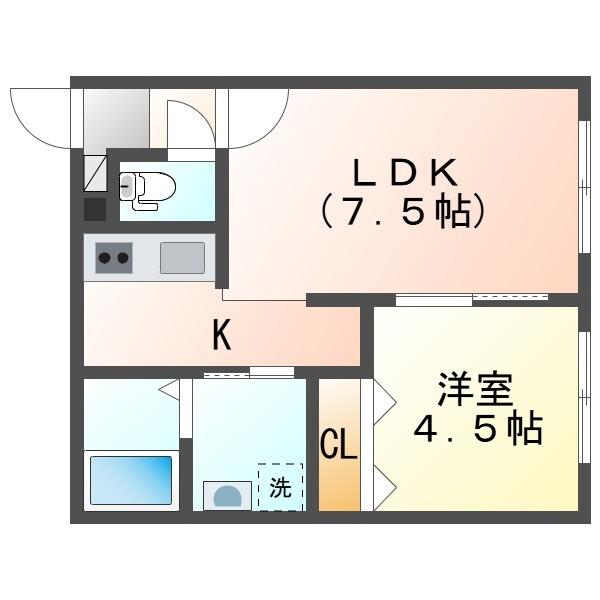 ROKT-S(1LDK/1階)の間取り写真