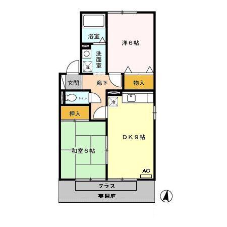 セジュール三日月C(2DK/1階)の間取り写真