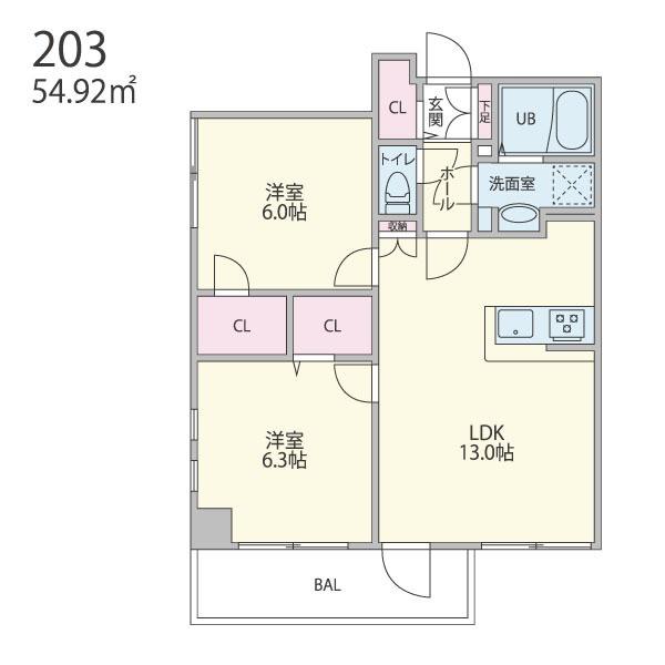 ディアコート三軒茶屋(2LDK/2階)の間取り写真