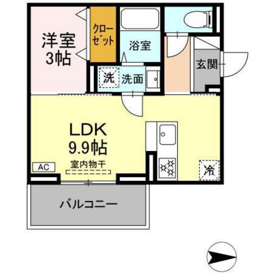 サンフィット B棟(1LDK/2階)の間取り写真