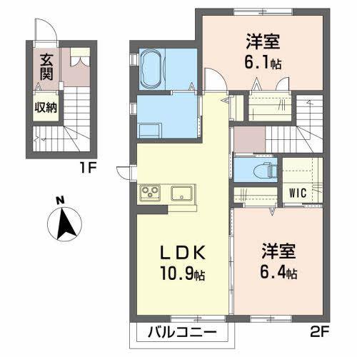 シャーメゾン アサヒ(2LDK/2階)の間取り写真