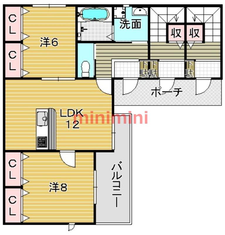 リヴェールコートII(2LDK/1階)の間取り写真
