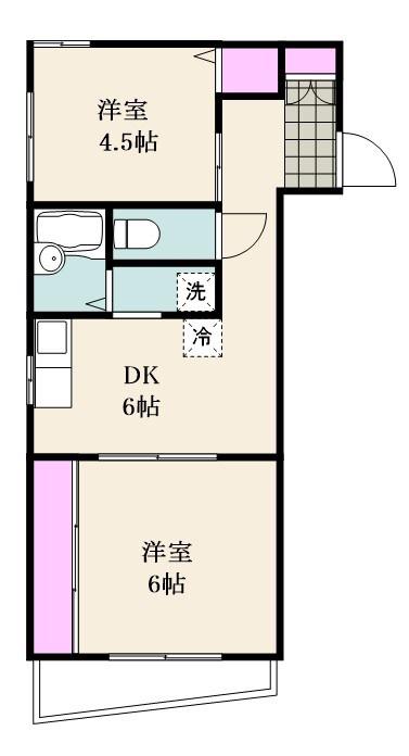 シャインビレッジ吉岡(2DK/5階)の間取り写真