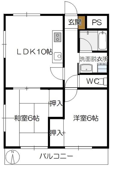 ティアラサイワ(2LDK/5階)の間取り写真