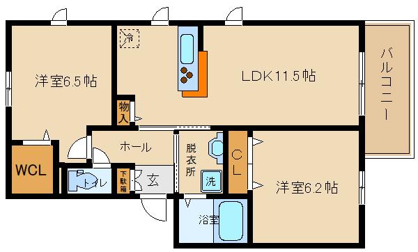 シャーメゾン ヴィルヌーブ(2LDK/2階)の間取り写真
