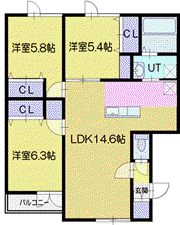 ノルフィーノ アレックスI(3LDK/3階)の間取り写真