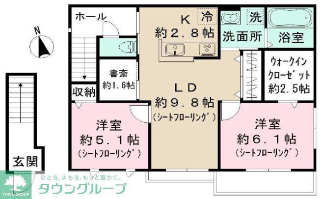 サウダージ桜丘(2LDK/2階)の間取り写真