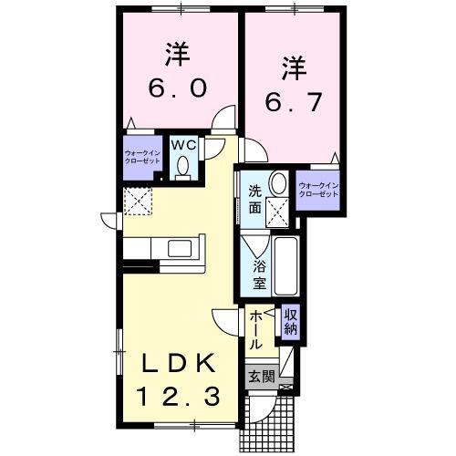 ベル・カルム桔梗(2LDK/1階)の間取り写真