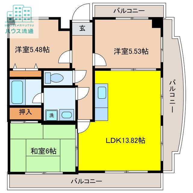グリーンベル深ぼり(3LDK/3階)の間取り写真