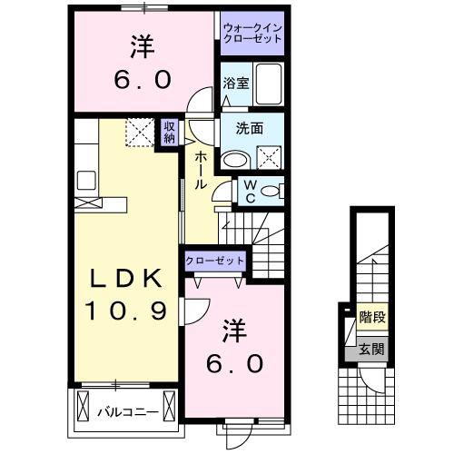 ルカン・バレーヌ(2LDK/2階)の間取り写真
