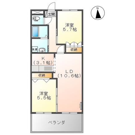 グレース・シャトー・エマII(2LDK/2階)の間取り写真