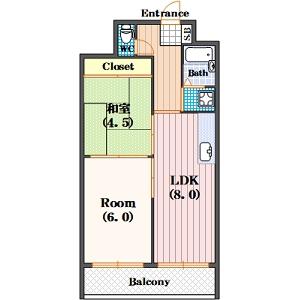 ハイツ鍛冶(2LDK/4階)の間取り写真