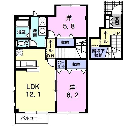 PENINSULA(2LDK/2階)の間取り写真