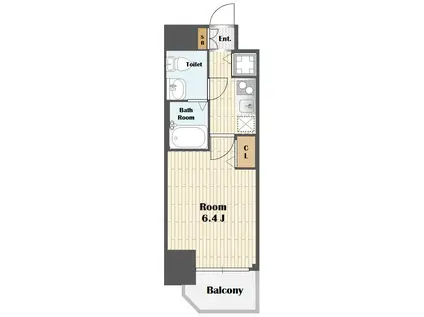 クリスタルグランツ西本町(1K/13階)の間取り写真