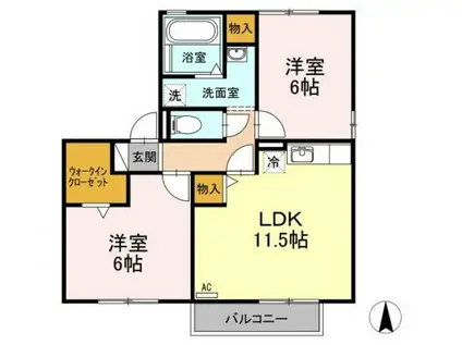 セジュールミキ E棟(2LDK/2階)の間取り写真