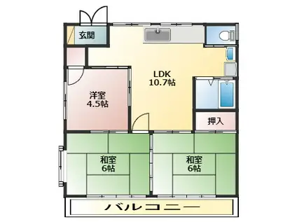 第2稲荷台ハイツ(3LDK/1階)の間取り写真